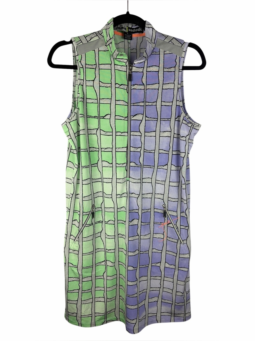 Jamie Sadock Colorblock Grid Print Sleeveless Golf Dress Medium